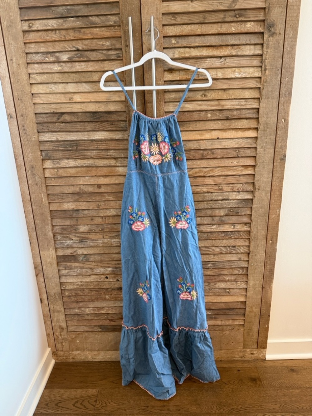 Blue Denim floral Embroidered maxi dress